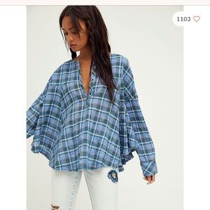 Free people secret garden plaid top - color sky combo
